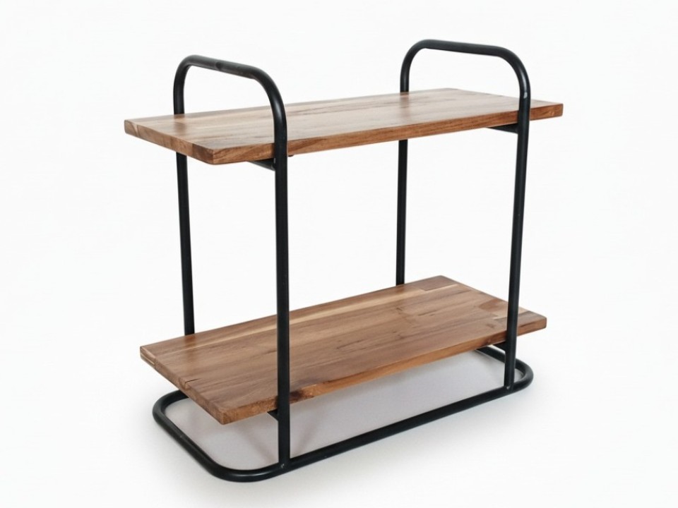 Acacia Wood 2-Tier Kitchen Shelf with Black Metal Frame - Industrial Storage Solution